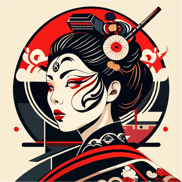Vecteur artistic fusion a dévoilé le visage de geisha avec ukiyoe et abstract touch