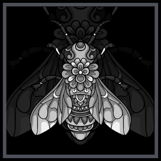 Les arts du mandala de l'abeille stinger monochrome