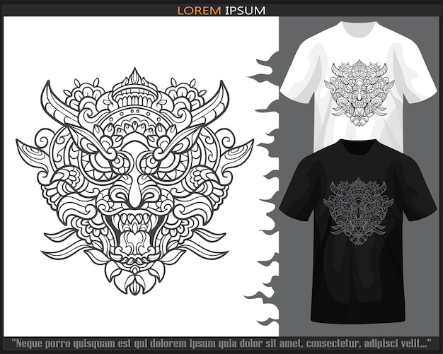 Arts Du Mandala Tête De Dragon Isolés Sur T-shirt Noir Et Blanc