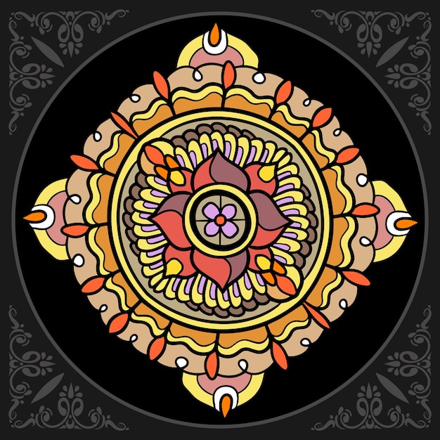 Arts De Mandala De Cercle Coloré Isolés Sur Fond Noir