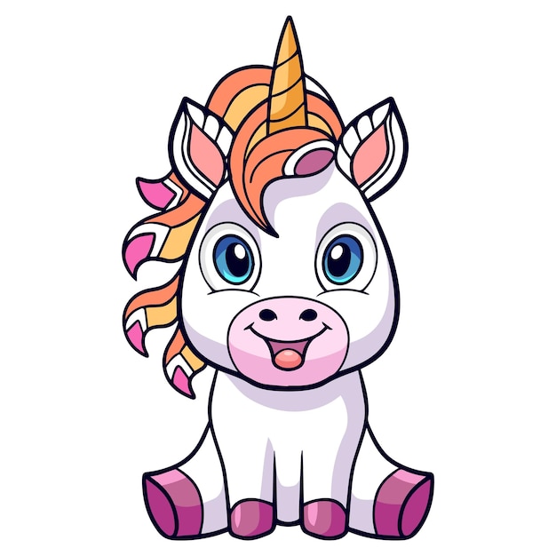 Arts De Mandala De Dessin Animé Mignon Licorne Colorés Isolés Sur Fond Blanc