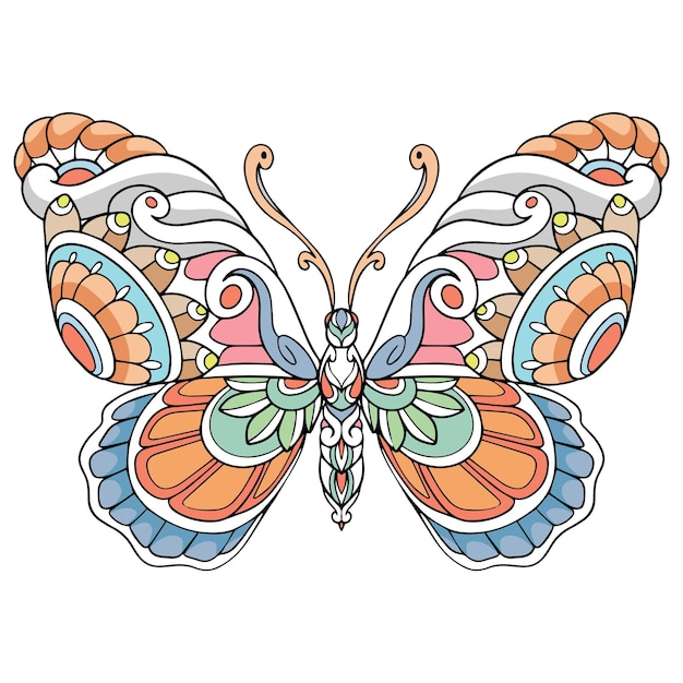 Arts de mandala papillon coloré isolé sur fond blanc