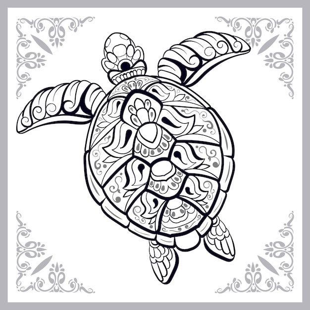 Vecteur arts de mandala de tortue de mer isolés sur fond blanc