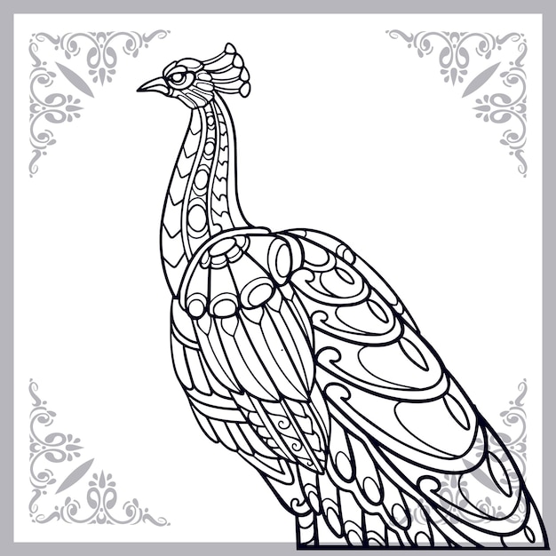 Arts zentangle oiseau paon isolé sur fond blanc