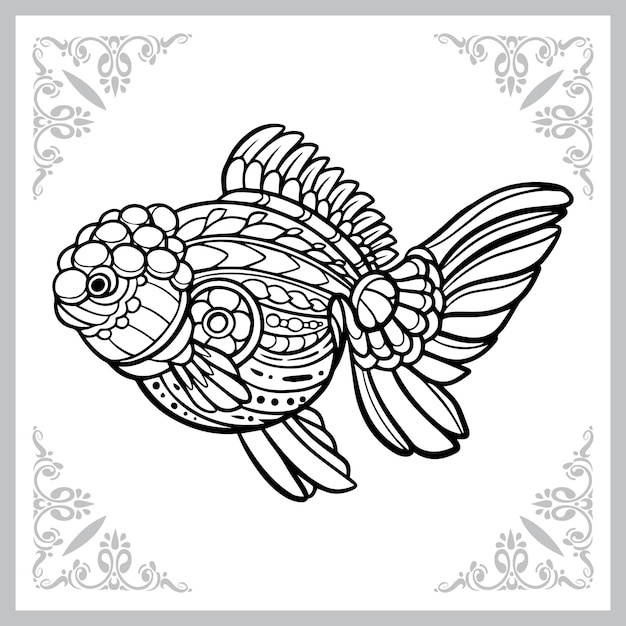 Arts Zentangle De Poisson D'or Isolés Sur Fond Blanc