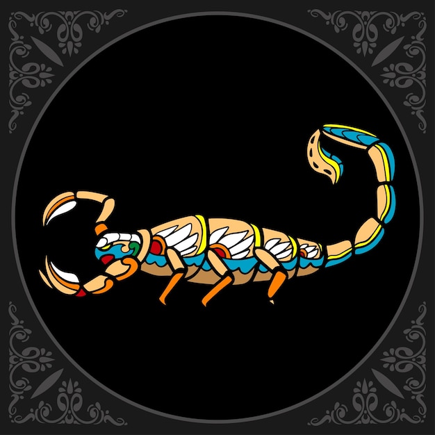 Arts Zentangle Scorpion Colorés Isolés Sur Fond Noir
