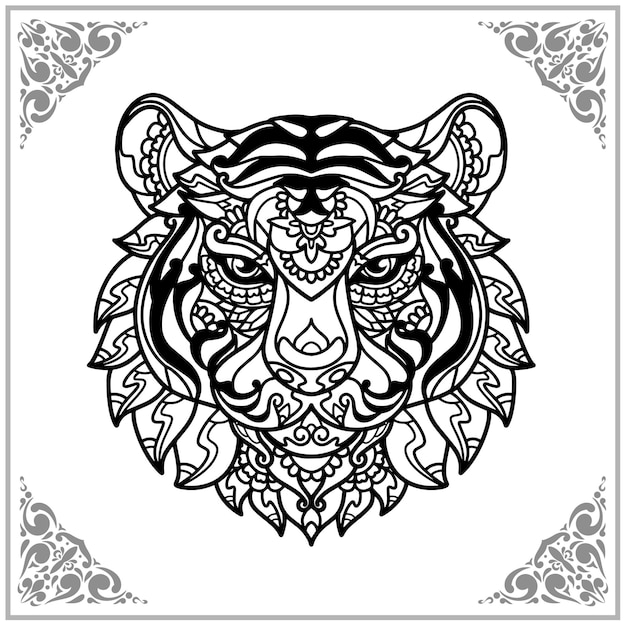 Arts zentangle tigre isolés sur fond blanc