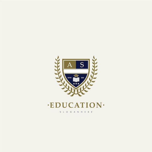 AS Monogramme de l'éducation alphabétique emblèmes académiques élégants modèle de badge de lettre pour l'université