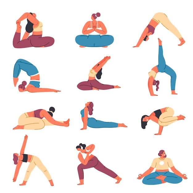 Vecteur asanas et poses de yoga exercices et séances d'entraînement