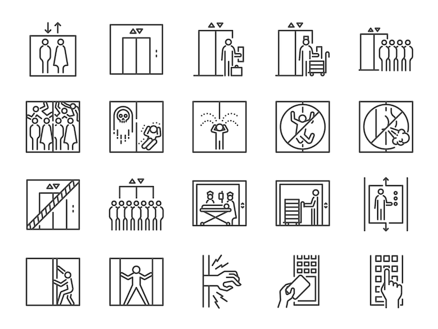 Ascenseur Ligne Icon Set.