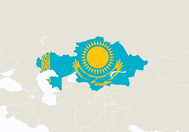 Asie Avec Carte Du Kazakhstan En Surbrillance. Illustration Vectorielle.