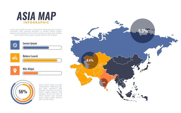 Vecteur asie carte infographique au design plat