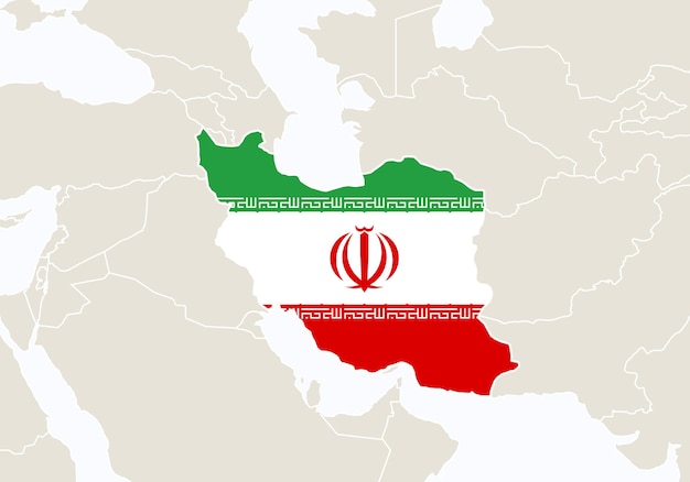 Asie avec carte iranienne en surbrillance. Illustration vectorielle.