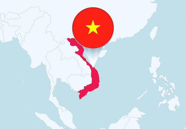 Asie Avec La Carte Sélectionnée Du Vietnam Et L'icône Du Drapeau Du Vietnam