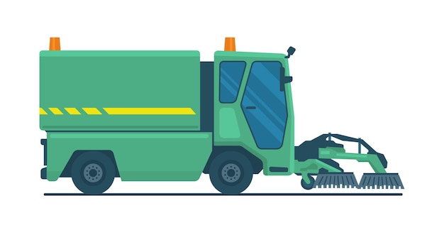 Aspirateur camion balayeuse avec brosses. Illustration vectorielle.