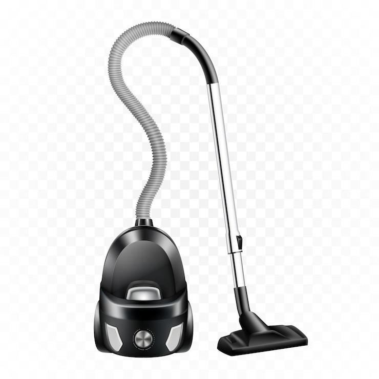 Vecteur aspirateur complet avec une brosse isolée sur fond blanc. illustration vectorielle 3d réaliste