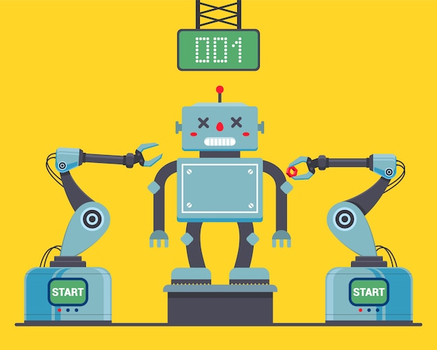 assemblage du robot en usine à l'aide d'une illustration de clichés robotiques.