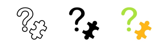 Vecteur assembler des puzzles set icon point d'interrogation puzzle résolution de problèmes pensée créative travail d'équipe énigme puzzle icône vectorielle en ligne style noir et coloré sur fond blanc