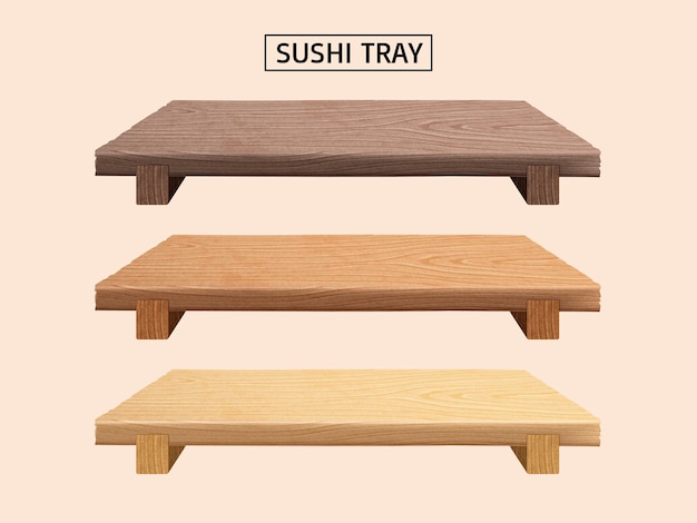Vecteur assiette en bois de collection de plateaux de sushi illustration 3d pour des utilisations de conception
