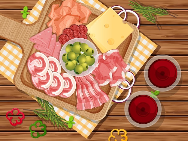 Assiette De Charcuterie Et Viande Fumée Sur Le Fond De La Table En Bois