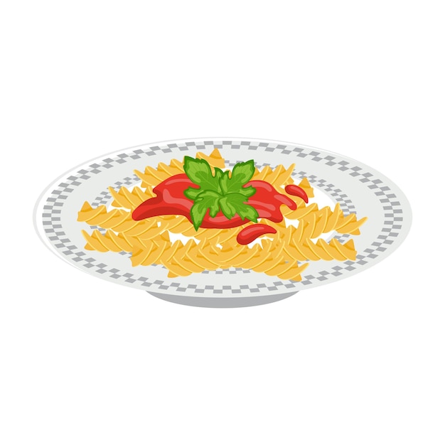 Vecteur assiette de pâtes pâtes au ketchup et aux herbes cuisine italienne illustration vectorielle