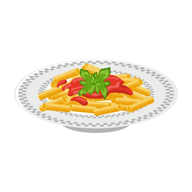 Vecteur une assiette de pâtes pâtes à la sauce tomate et aux herbes cuisine italienne illustration vectorielle