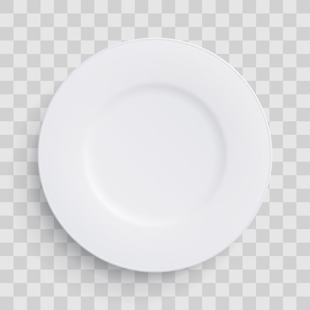 Vecteur assiette plat 3d blanc rond isolé sur fond transparent assiette plate vide vectorielle en porcelaine réaliste ou ustensiles de cuisine jetables en plastique ou en papier