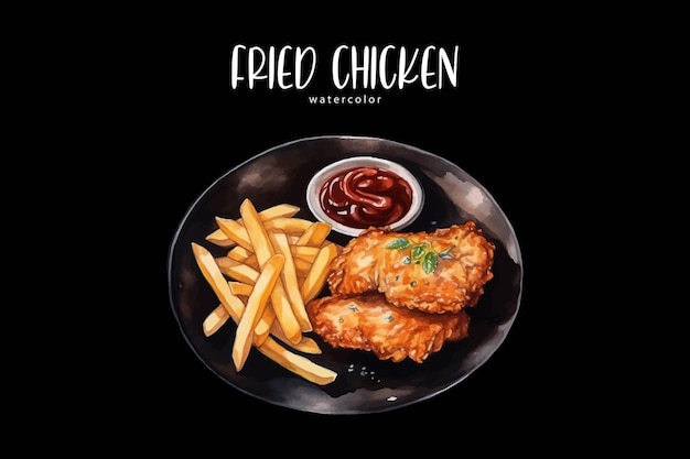 Une assiette de poulet frit avec du ketchup et de la sauce tomate