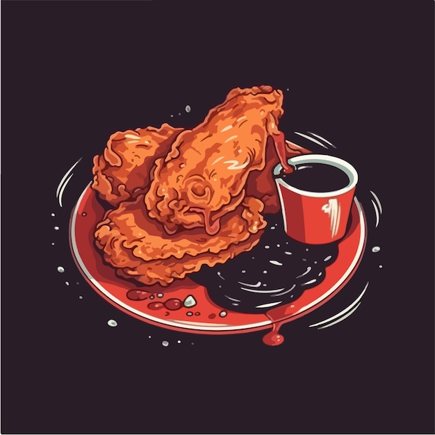 Vecteur une assiette de poulet frit avec une tasse de sauce.