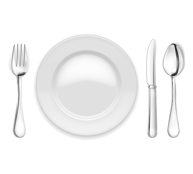 Assiette vide de vecteur avec cuillère, couteau et fourchette
