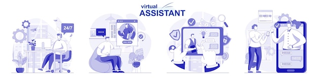 Assistant Virtuel Isolé Dans Un Design Plat Les Gens Conseillent Aux Clients De Résoudre Les Problèmes Par Appel Vidéo