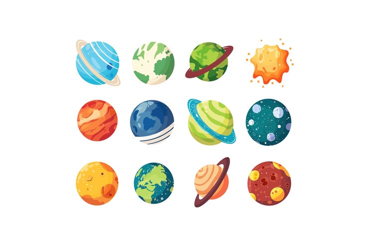 Vecteur assortiment coloré de planètes de dessins animés conception d'illustrations vectorielles