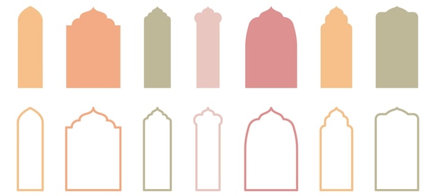Assortiment de conceptions traditionnelles de fenêtres ou de portes islamiques Collection de cadres musulmans de mosquées