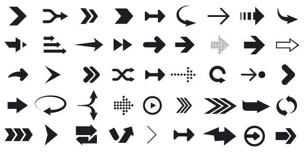 Assortiment d'icônes de flèches dans divers styles et directions Collection pour le mouvement de navigation