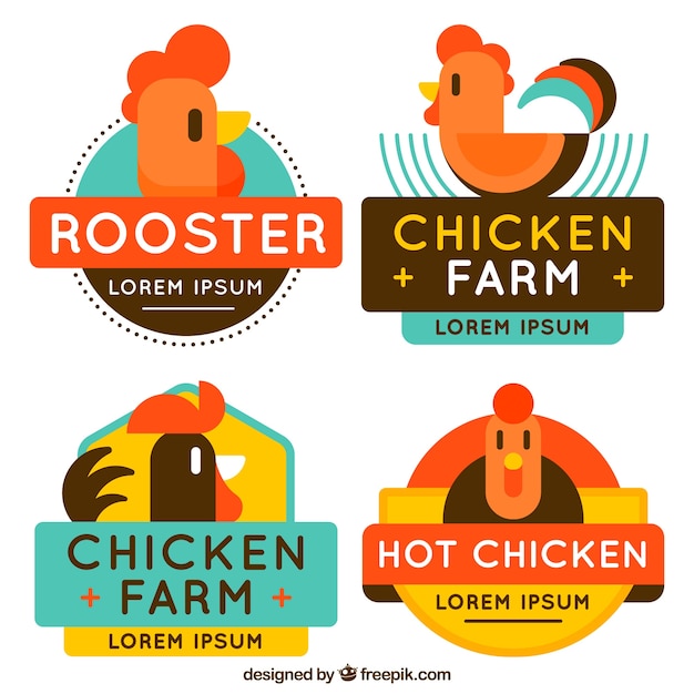 Vecteur assortiment de logos de poulet colorés