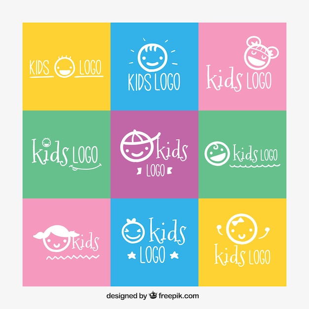 Vecteur assortiment de neuf enfants logos