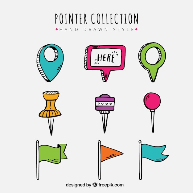 Assortiment de pointeurs dessinés à la main