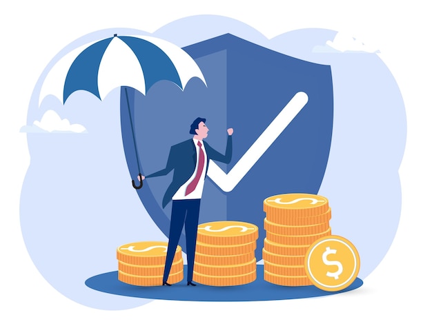 Assurance financière personnes économisant de l'argent et protégeant les dépôts bancaires investissement de sécurité concept de garantie de protection de l'argent assurance d'épargne financière illustration vectorielle