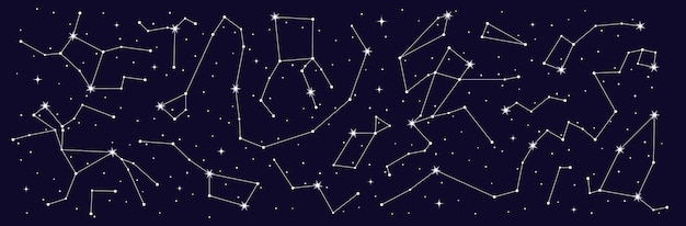 Vecteur astrologie mystique carte du ciel nocturne de la constellation des étoiles