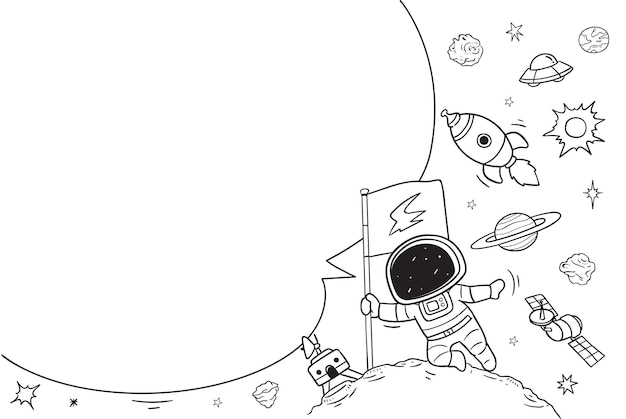 Vecteur astronaute avec bulle de dialogue vide, illustration de doodle