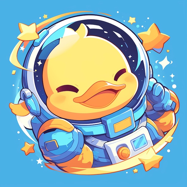 Vecteur un astronaute canard dans le style des dessins animés