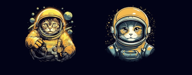 Astronaute chat adorable en combinaison spatiale flottant parmi les étoiles et les planètes jumelé à une personnalisation de modèle de visage vide