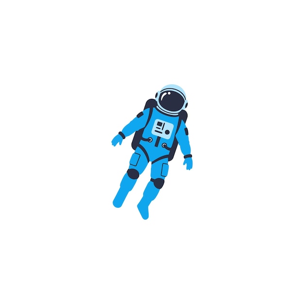 Un astronaute en combinaison bleue flottant dans l'espace entouré d'étoiles dans un style de conception minimal et moderne présentant l'immensité du cosmos dans l'art vectoriel