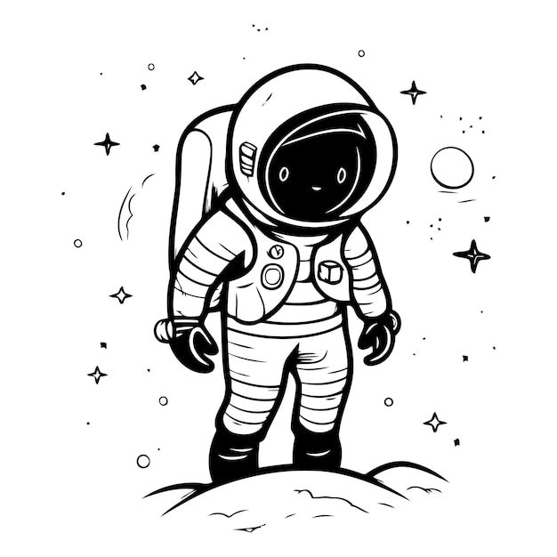 Vecteur astronaute dans l'espace illustration vectorielle dessinée à la main dans le style de dessin animé