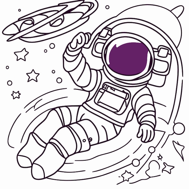 Astronaute Dans L'espace Illustration Vectorielle De La Ligne D'art