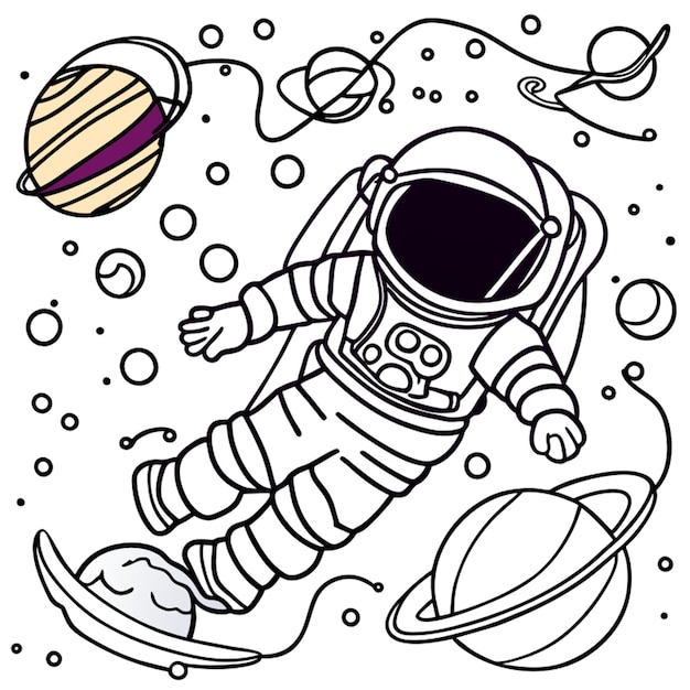 Astronaute Dans L'espace Illustration Vectorielle De La Ligne D'art