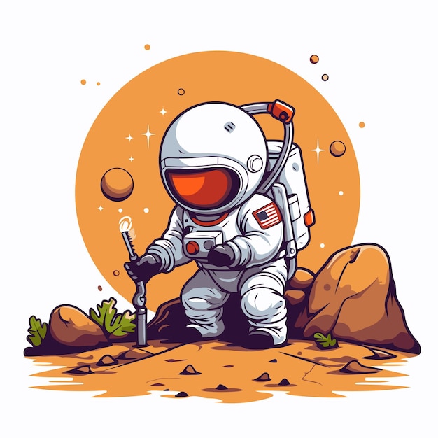 Astronaute Dans L'espace Illustration Vectorielle D'un Personnage De Dessin Animé