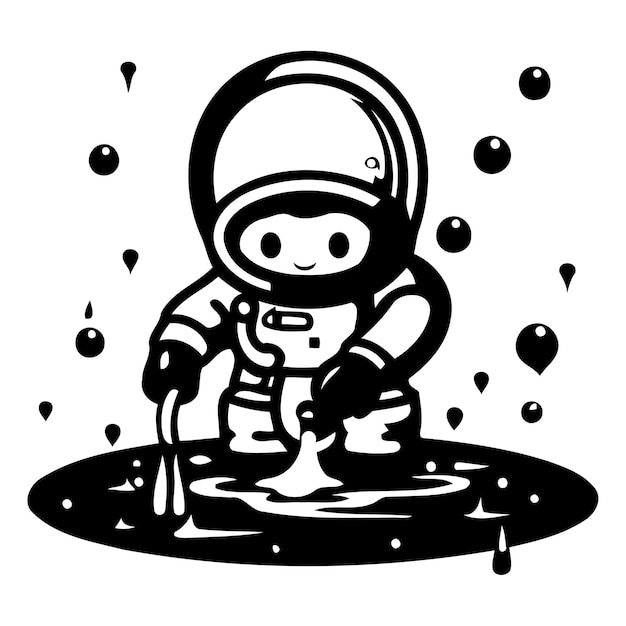 Vecteur astronaute dans une flaque d'eau illustration vectorielle