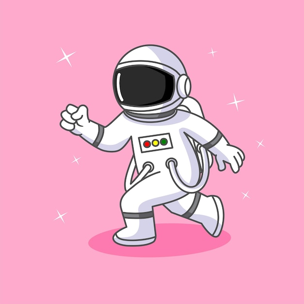 L'astronaute de dessin animé qui court dans l'espace