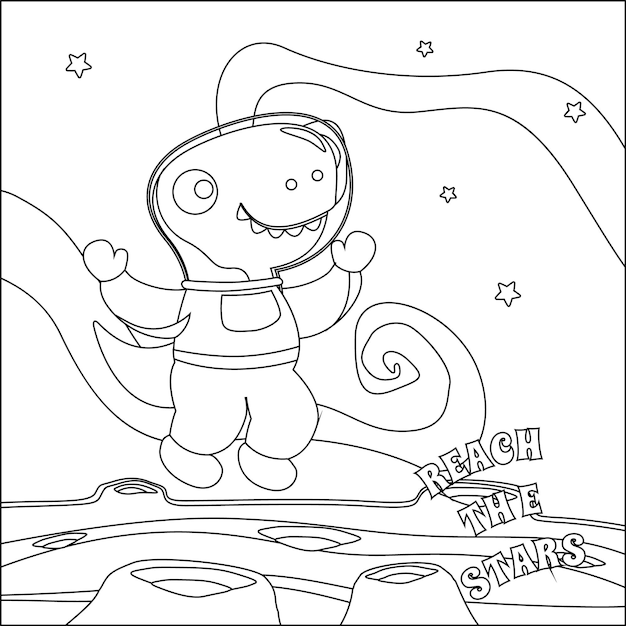 Astronaute Dino Drôle Dans L'espace Dinosaure Dans Le Livre Ou La Page De Coloriage De L'espace Extra-atmosphérique